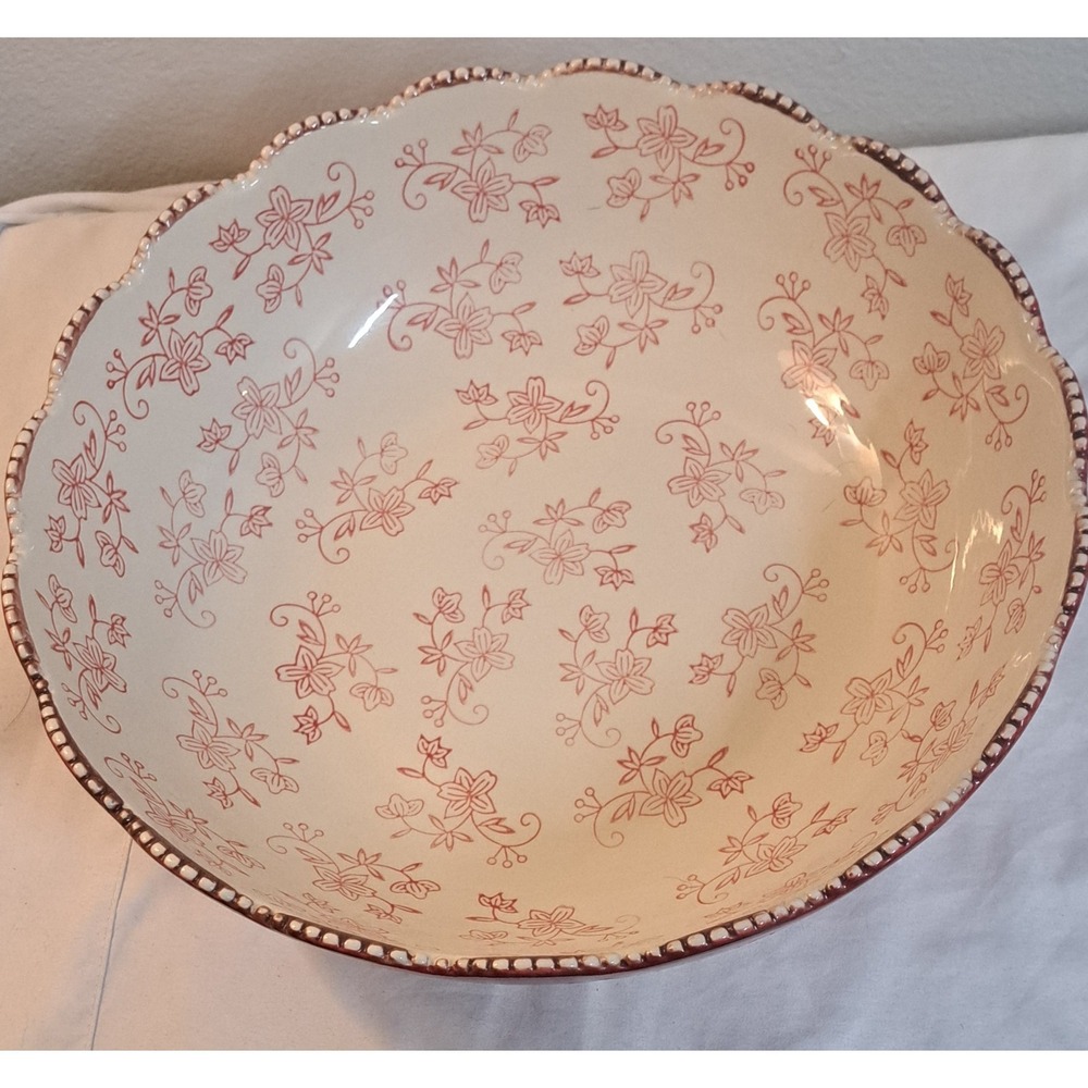 Temp-tations by Tara Floral Lace Cranberry Red 13" Serving Bowl 4 Qt Scalloped - Picture 4 of 9